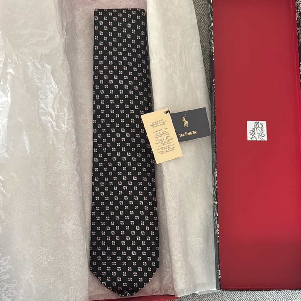 Handmade in Italy Polo by Ralph Lauren Black Silk Tie